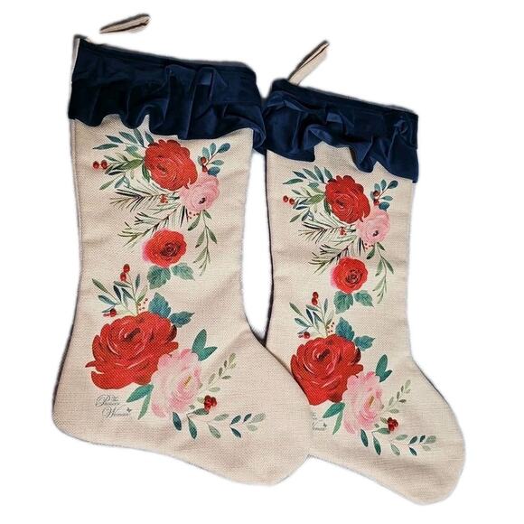 Pioneer Woman Other - NWOT The Pioneer Woman Set of 2 Red Roses Ruffle Christmas Stockings, 20"